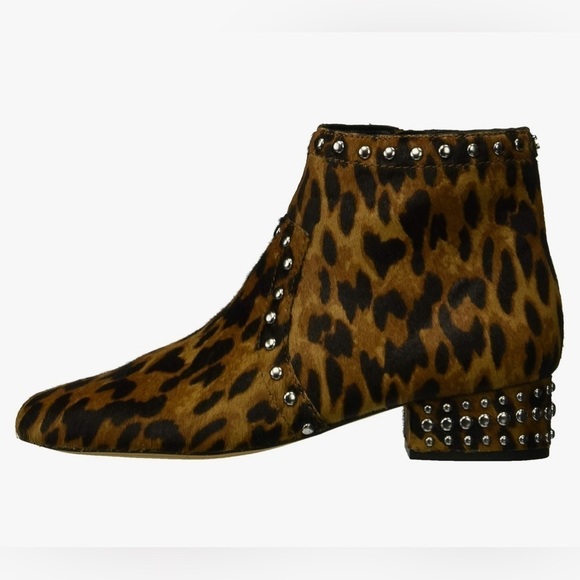 SAME EDELMAN CHEETAH LORIN CALF HAIR LEATHER STUDDED ANKLE BOOTIES - Picture 8 of 10